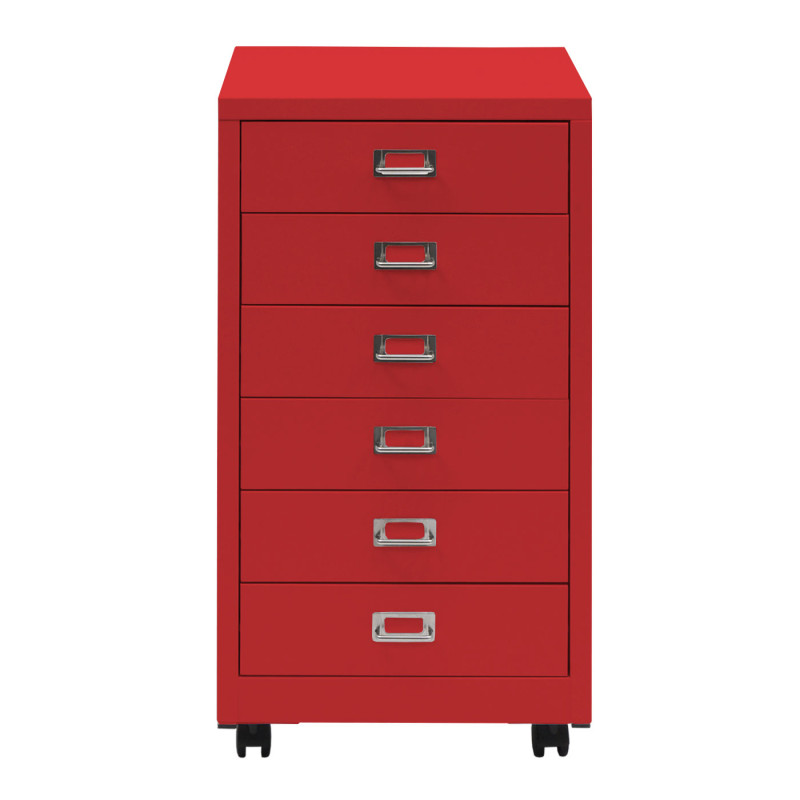 Caisson roulant armoire à tiroirs en acier armoire à dossiers, métal 75x40x41cm 6 tiroirs - rouge