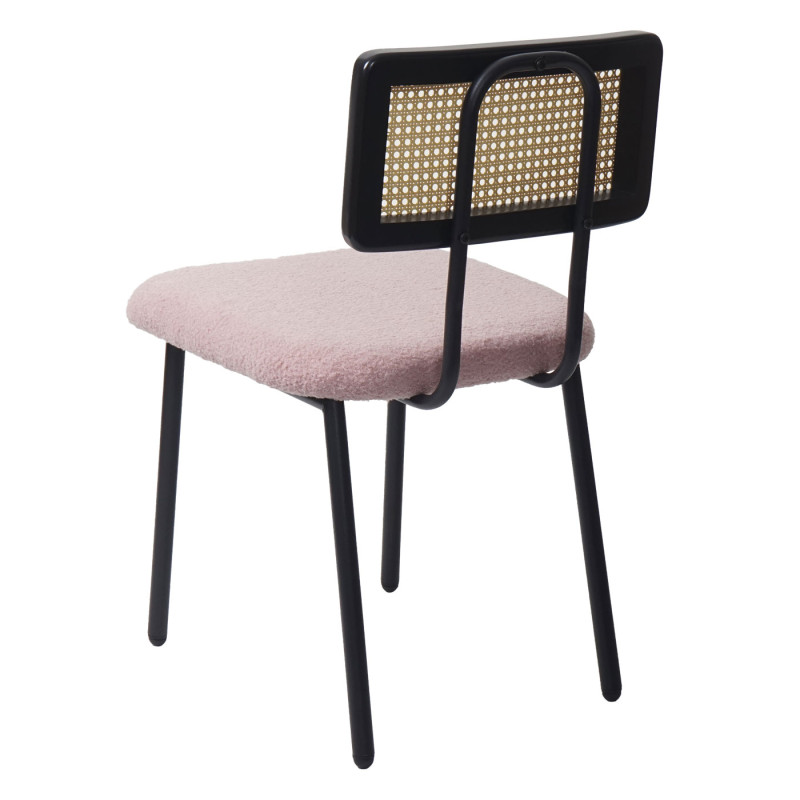 Lot de 2 chaises de salle à manger fauteuil chaise, bois poly rotin métal bouclé - tissu/textile rose