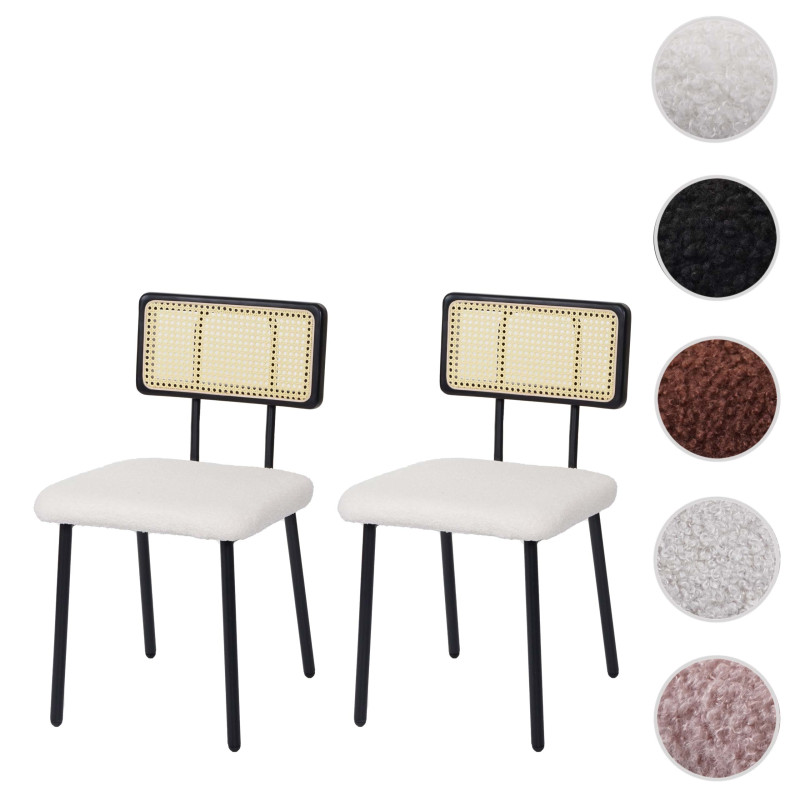 Lot de 2 chaises de salle à manger fauteuil chaise, bois poly rotin métal bouclé - tissu/textile noir