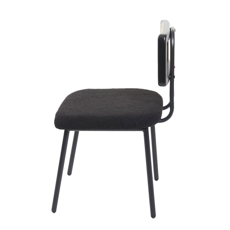 Lot de 2 chaises de salle à manger fauteuil chaise, bois poly rotin métal bouclé - tissu/textile noir