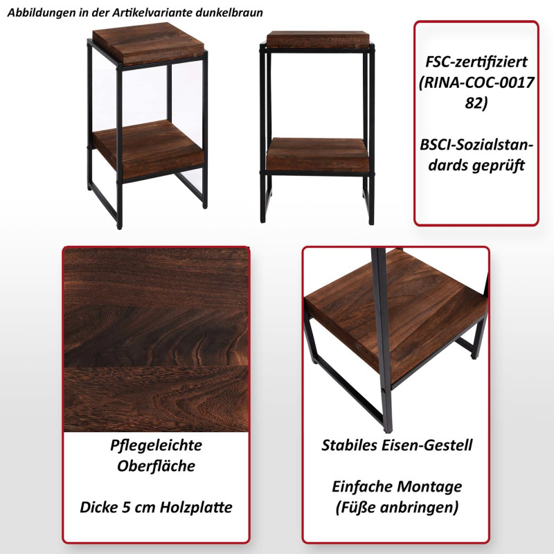 Table à fleurs étagère à fleurs table d'appoint étagère à plantes, certifiée MVG MDF métal - naturel, 61cm