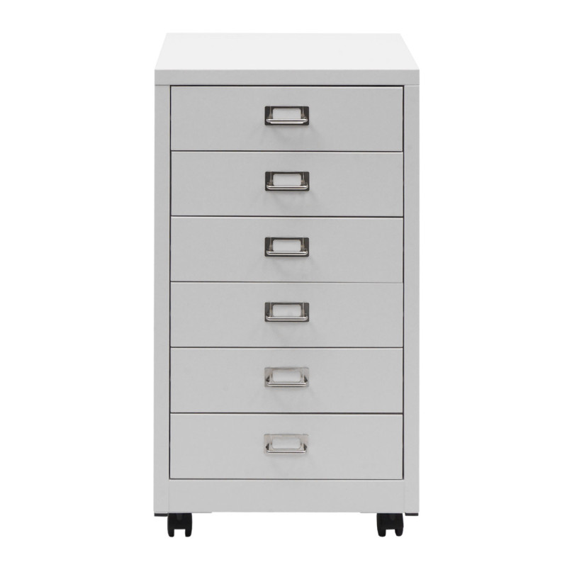 Caisson à roulettes armoire à tiroirs en acier Armoire à dossiers, métal 75x40x41cm 6 tiroirs - blanc