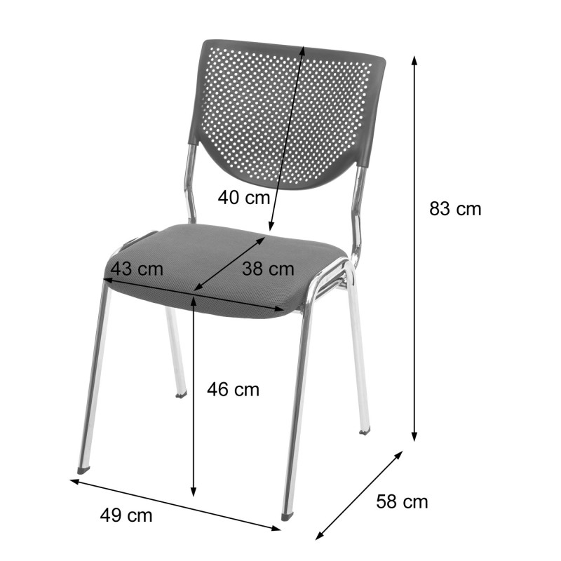 4x chaise visiteur T401, chaise de conférence empilable, tissu/textile - siége gris foncé, pieds chromés