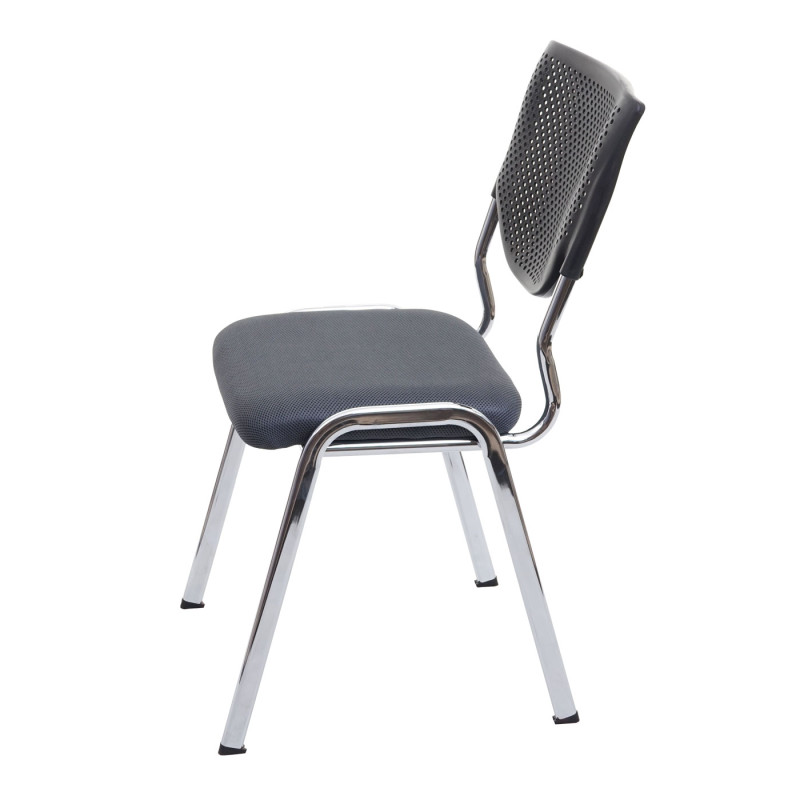 4x chaise visiteur T401, chaise de conférence empilable, tissu/textile - siége gris foncé, pieds chromés