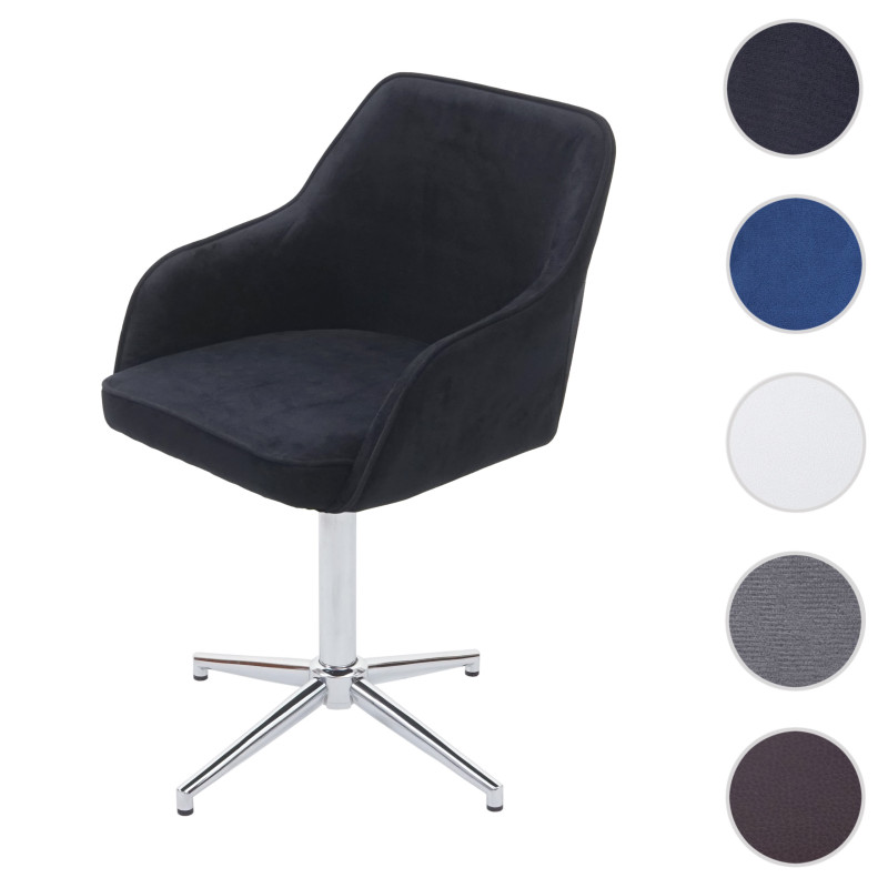 Chaise de salle à manger fauteuil, pivotant, réglable en hauteur - velours bleu, pied noir