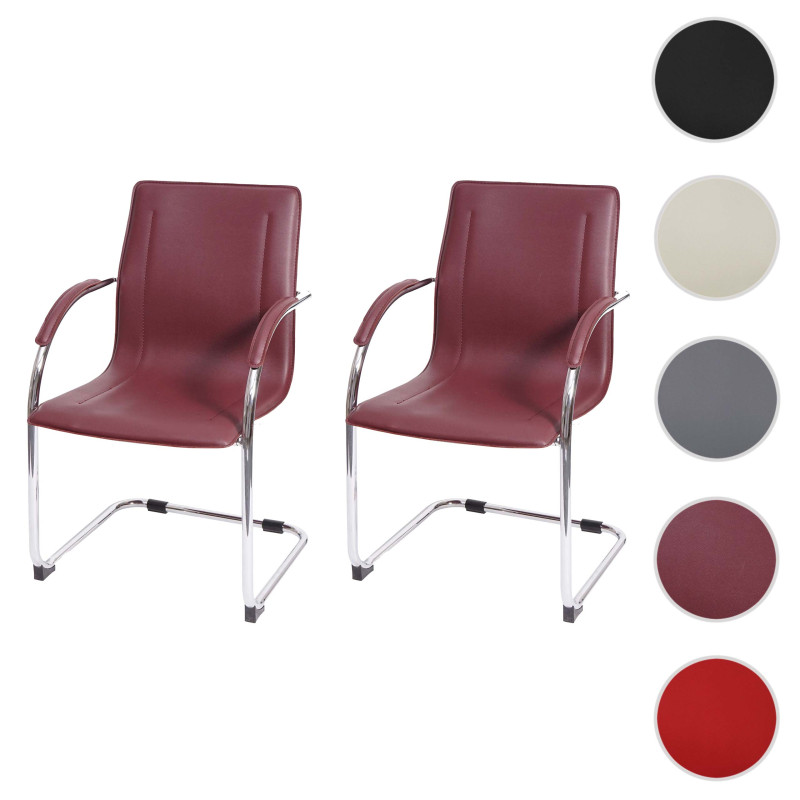 2x Chaise de conférence Samara, chaise cantilever, PVC - bordeaux