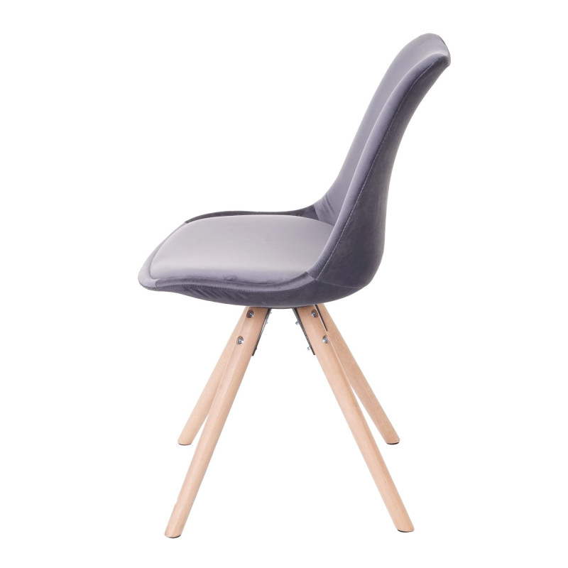 6x chaise de salle manger Malmö T501, design rétro, velours - gris, siège gris, pieds clairs