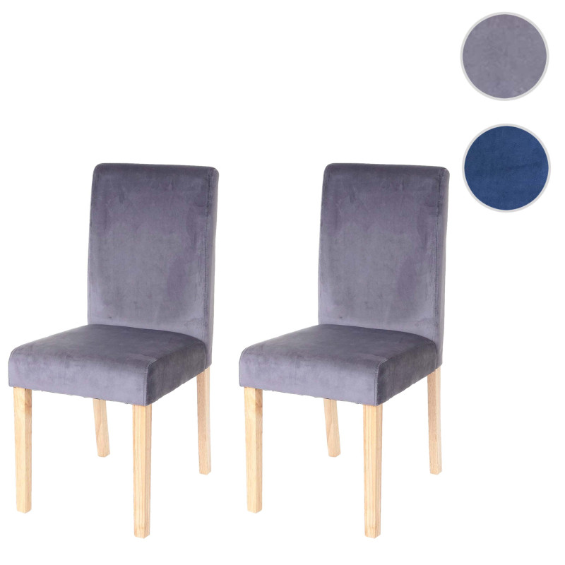 2x chaise de séjour Littau, fauteuil, velours - tissu gris, pieds clairs