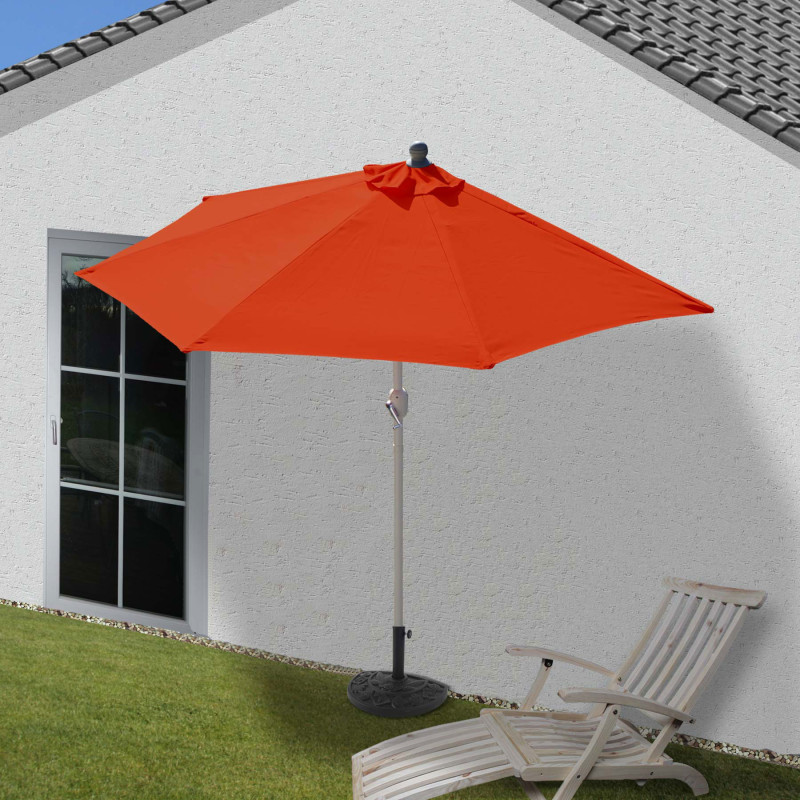 Demi-parasol Parla pour balcon ou terrasse, IP 50+, 260cm - terracotta avec pied