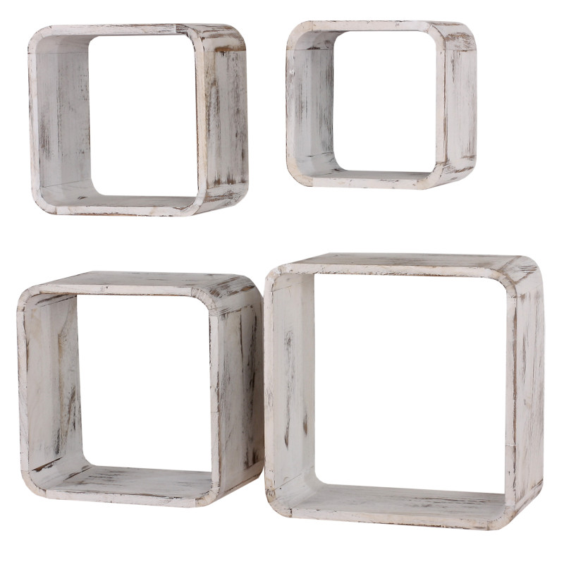 4x étagère murale ou à poser étagère cube bibliothèque shabby, vintage - blanc