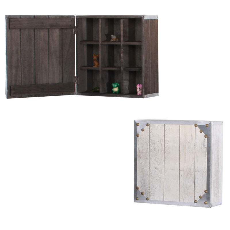 2x armoire murale / boîte de collection, 24x10x24cm, style shabby chic, vintage - marron