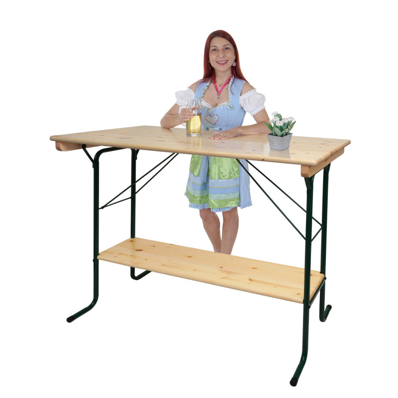 Table haute table de brasserie table de tente de bière table de camping, pliable métal pin bois huilé 110x125x70cm