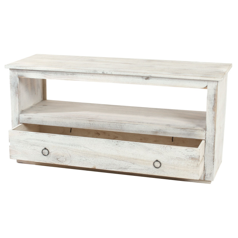 Support TV table TV lowboard étagère TV, shabby look, vintage - blanc