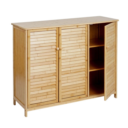 Sideboard Armoire Commode Highboard, 3 portes Bambou 81x97x34cm