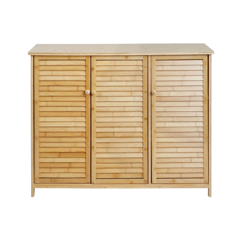 Sideboard Armoire Commode Highboard, 3 portes Bambou 81x97x34cm