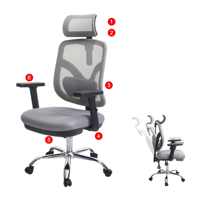 SIHOO chaise de bureau chaise de bureau, ergonomique, soutien lombaire réglable et accoudoir - gris