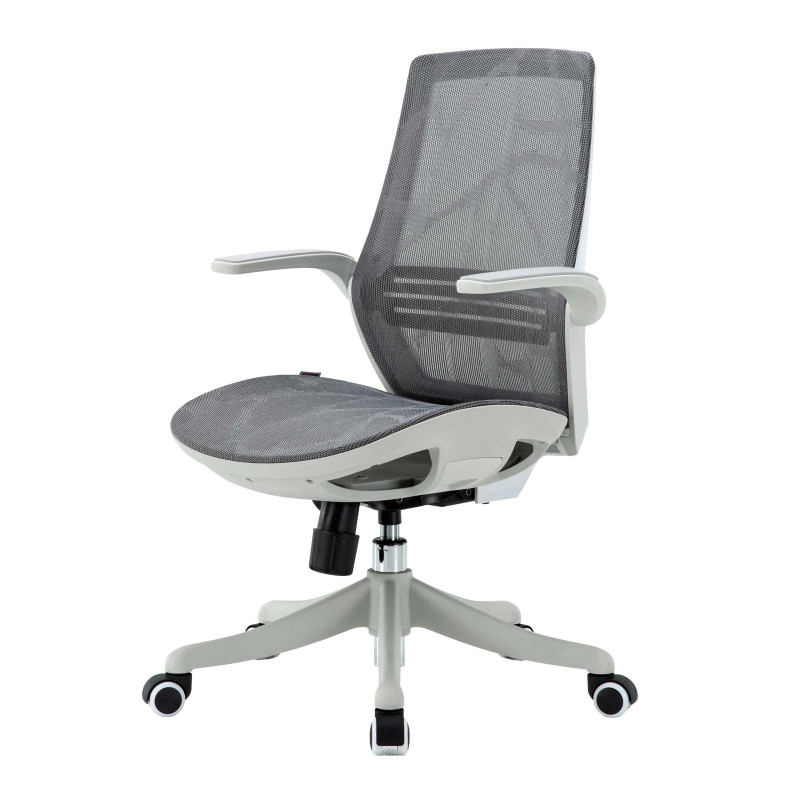 Chaise de bureau dossier ergonomique en forme de S, soutien de la taille, accoudoir relevable - gris