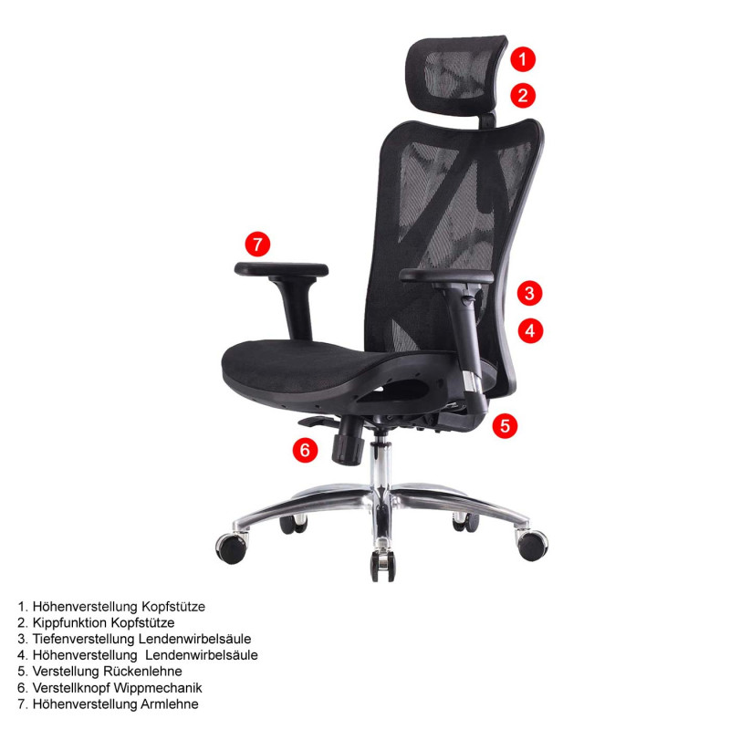 Chaise de bureau accoudoir ergonomique réglable, charge max. 150 kg - revêtement noir, piétement noir