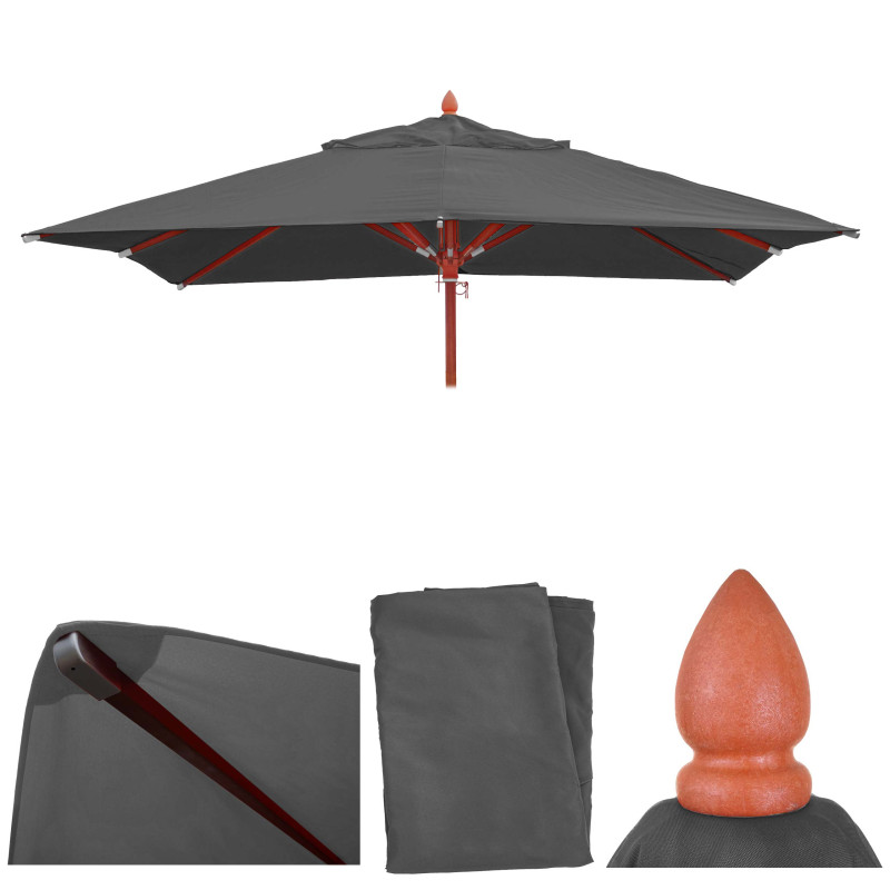Toile pour parasol de gastronomie en bois carré 4x4m polyester 3kg - anthracite