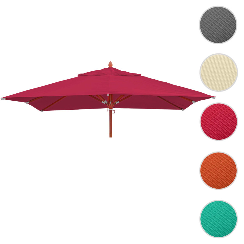 Toile pour la gastronomie parasol en bois carré 3x3m polyester 3kg - bordeaux