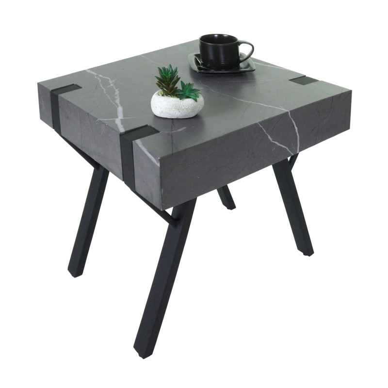Table d'appoint table basse table de chevet table de salon, fer MDF 50x55x50cm - aspect marbre gris