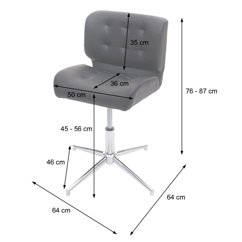 Chaise de salle à manger pivotante, réglable en hauteur - similicuir vintage gris foncé, pied noir