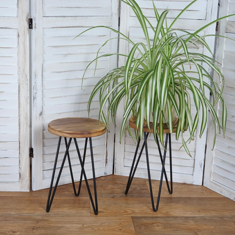 2x jardinière tabouret de plantes, table de plantes, design industriel, bois naturel