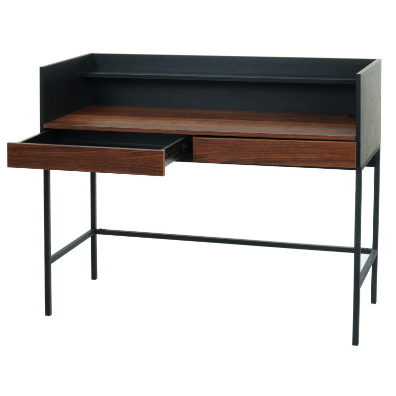 Bureau table d'ordinateur de bureau, tiroir 120x50cm bois métal - aspect noyer