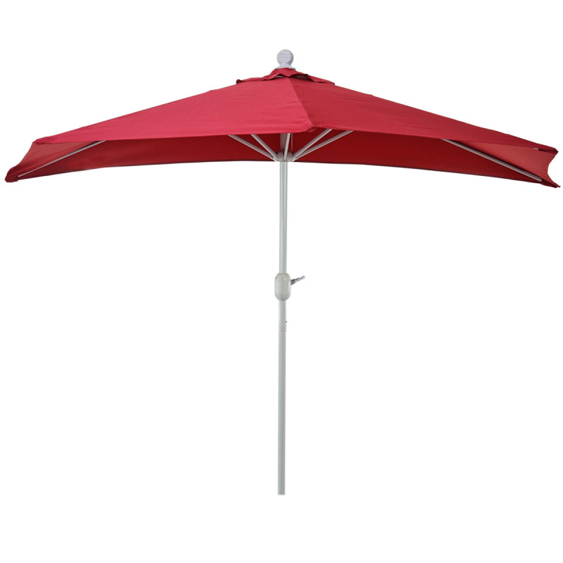 Parasol demi-rond Parla, demi-parasol de balcon, UV 50+ polyester/acier 3kg - 270cm bordeaux sans pied