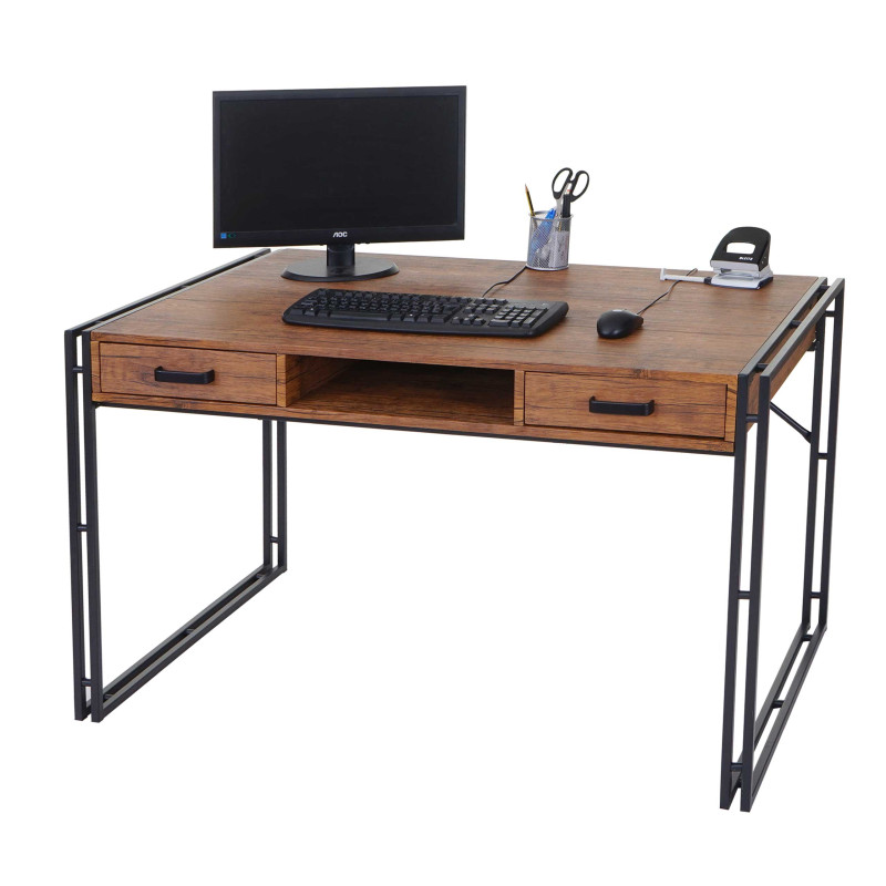Bureau Dohna, table d'ordinateur, 121x70cm, structure 3D - aspect chêne sauvage