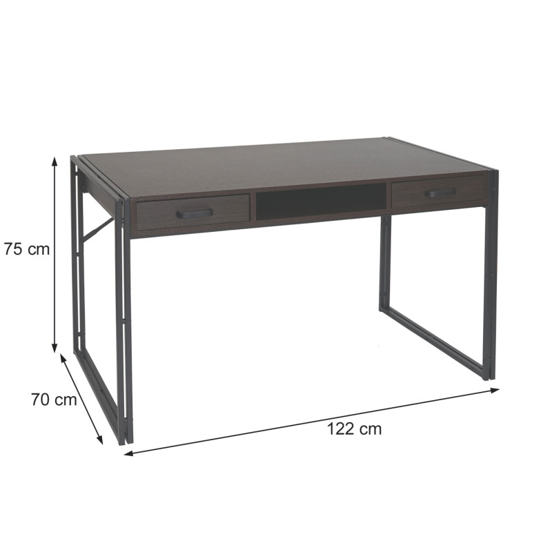 Bureau Dohna, table d'ordinateur, 121x70cm, structure 3D - aspect chêne sauvage