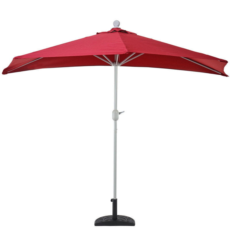 Parasol demi-rond Parla, demi-parasol de balcon, UV 50+ polyester/acier 3kg - 300cm bordeaux avec support