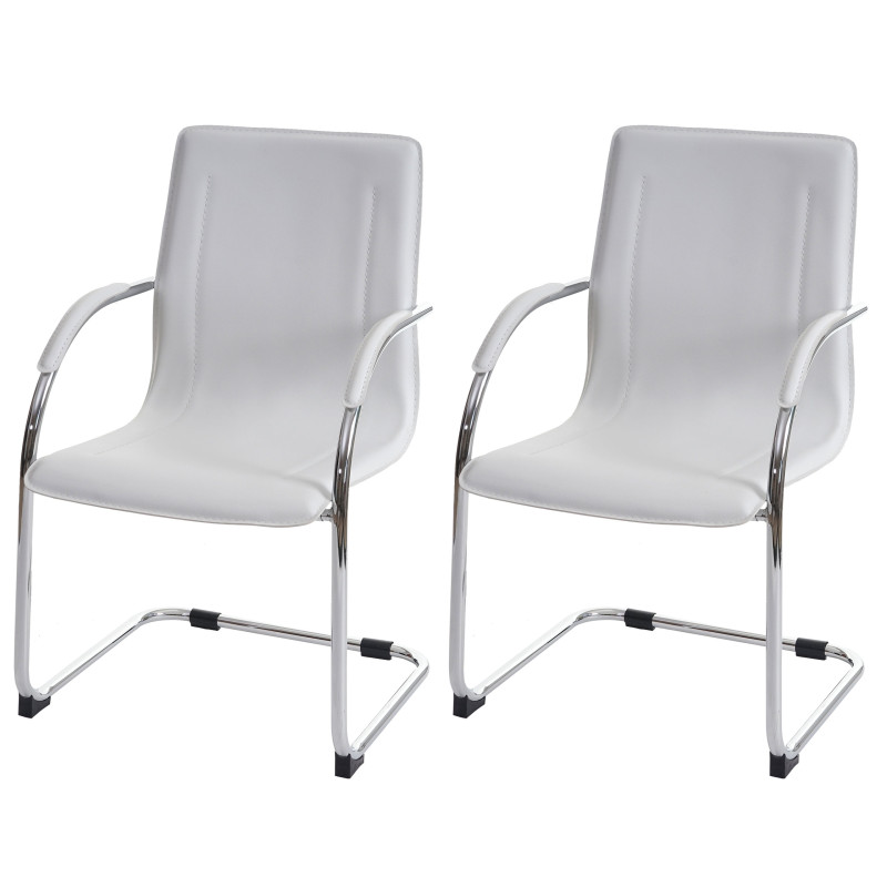 2x chaise de conférence Samara, chaise visiteurs cantilever, similicuir - blanc