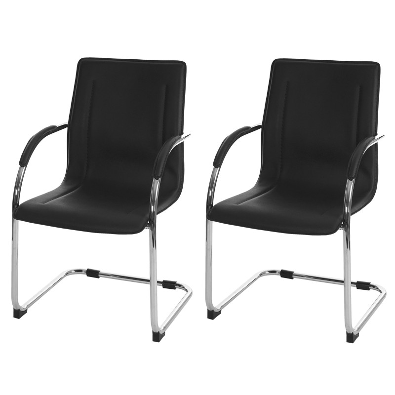 2x chaise de conférence Samara, chaise visiteurs cantilever, similicuir - noir