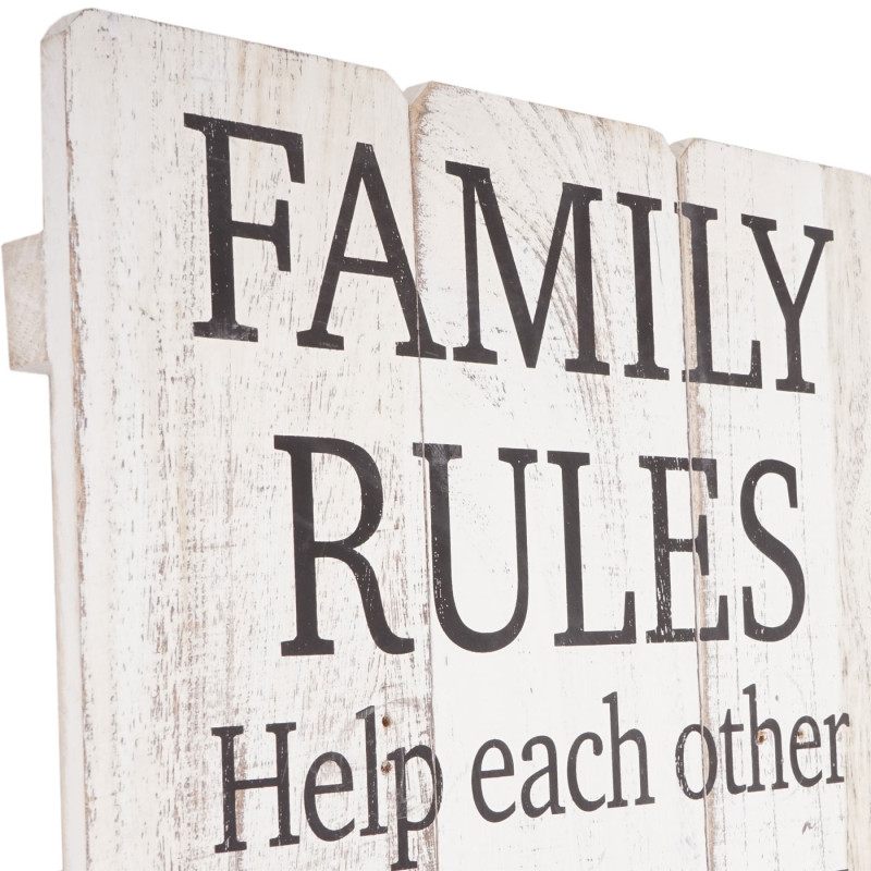 Panneau mural Family Rules, panneau en bois, look shabby vintage 76x31cm