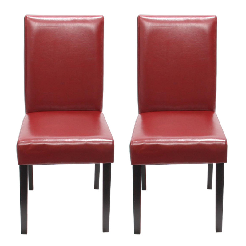 Lot de 2 chaises de séjour Littau - simili-cuir, rouge, pieds foncés