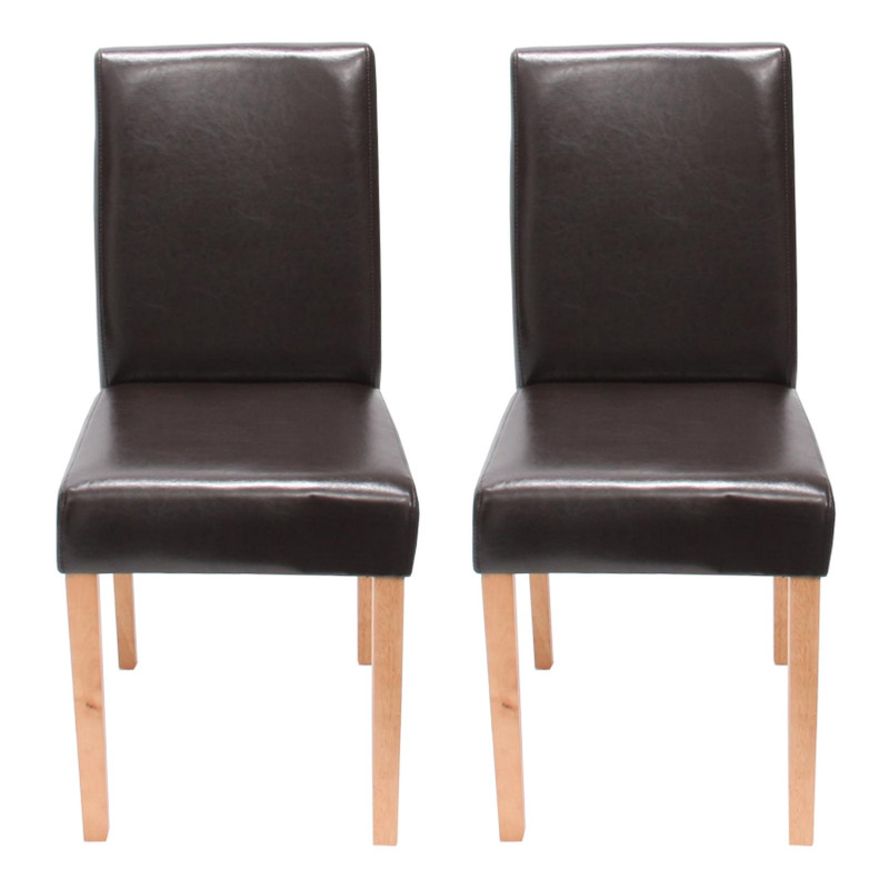 Lot de 2 chaises de séjour Littau - simili-cuir, marron, pieds clairs