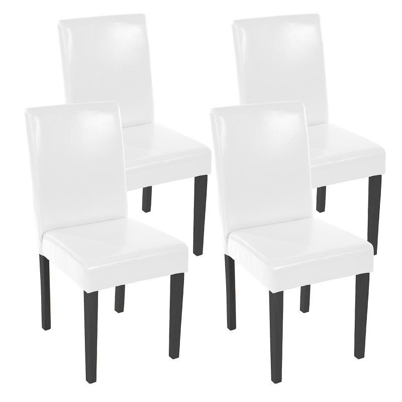 Lot de 4 chaises de séjour Littau - cuir reconstitué, blanc, pieds foncés