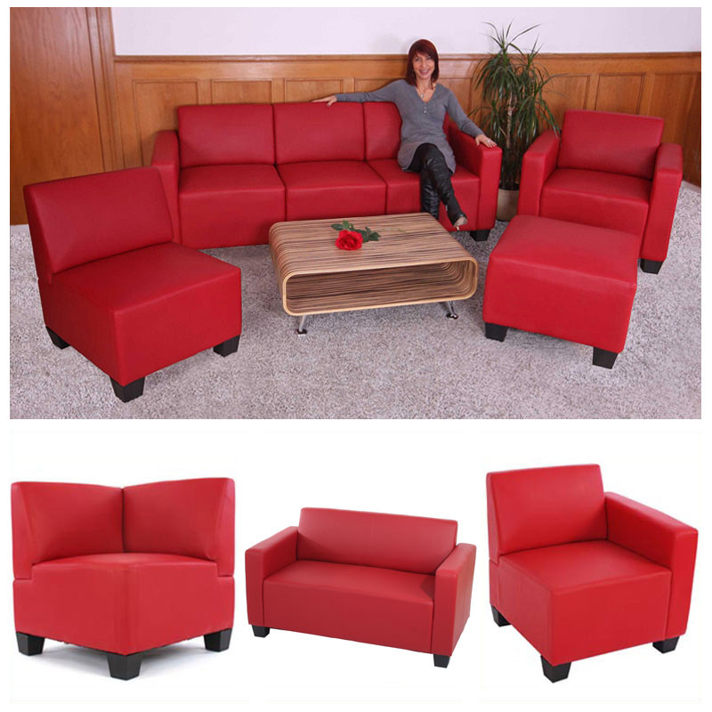 Fauteuil modulaire Lyon, fauteuil lounge, similicuir - rouge