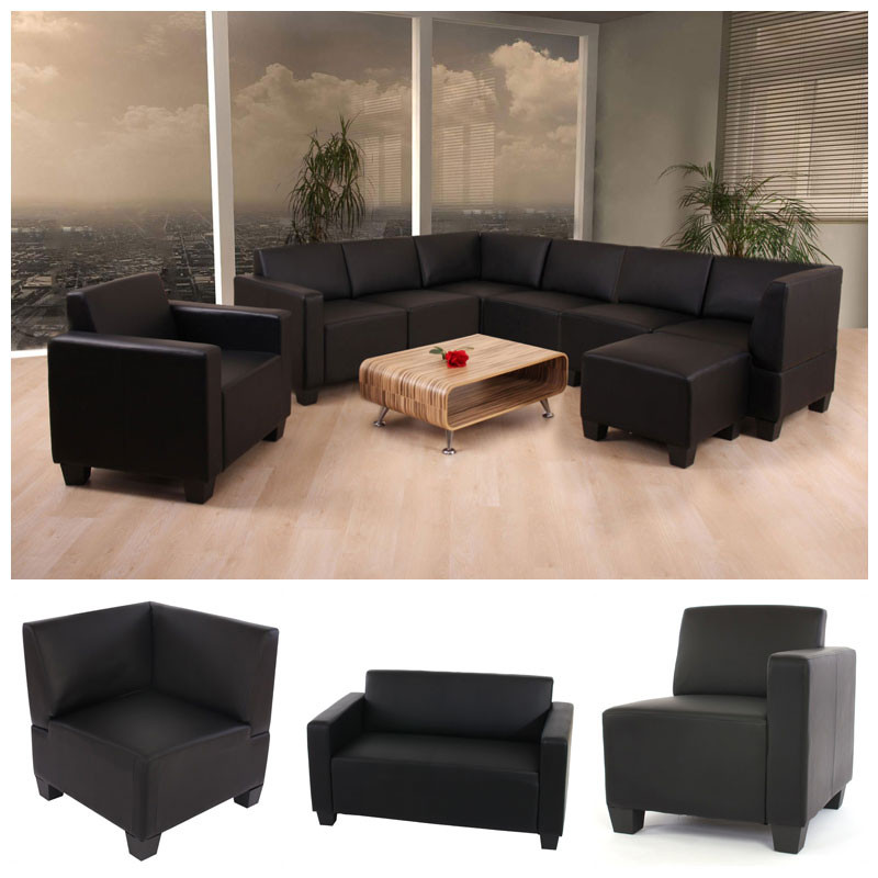 Fauteuil modulaire Lyon, fauteuil lounge, similicuir - noir