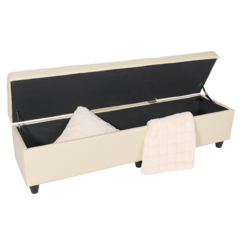 Banc banquette Kriens XXL, 180x45x45cm, cuir reconstitué, crème