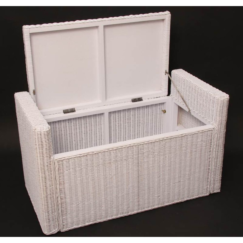 Banc banquette / coffre de rangement M92, rotin, blanc