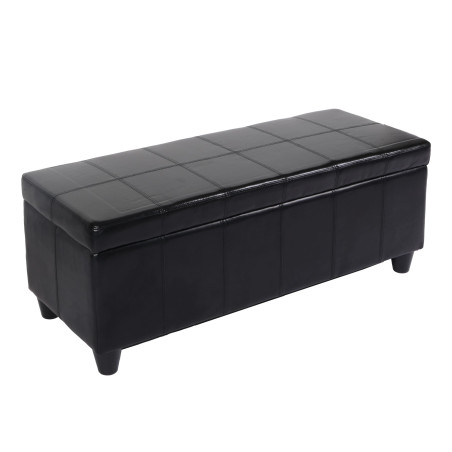 Banc coffre de rangement Kriens, cuir + simili cuir, 112x45x45cm - noir