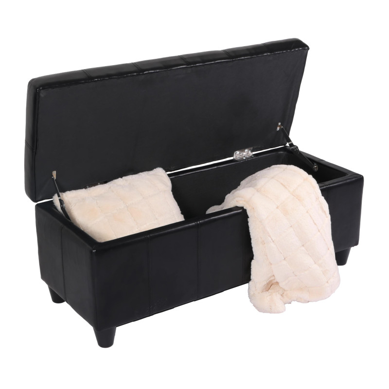 Banc coffre de rangement Kriens, cuir + simili cuir, 112x45x45cm - noir