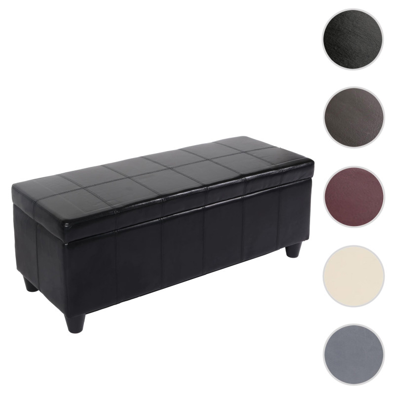 Banc coffre de rangement Kriens, cuir + simili cuir, 112x45x45cm - noir