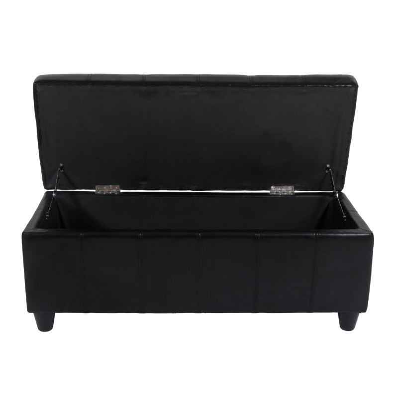 Banc coffre de rangement Kriens, cuir + simili cuir, 112x45x45cm - noir