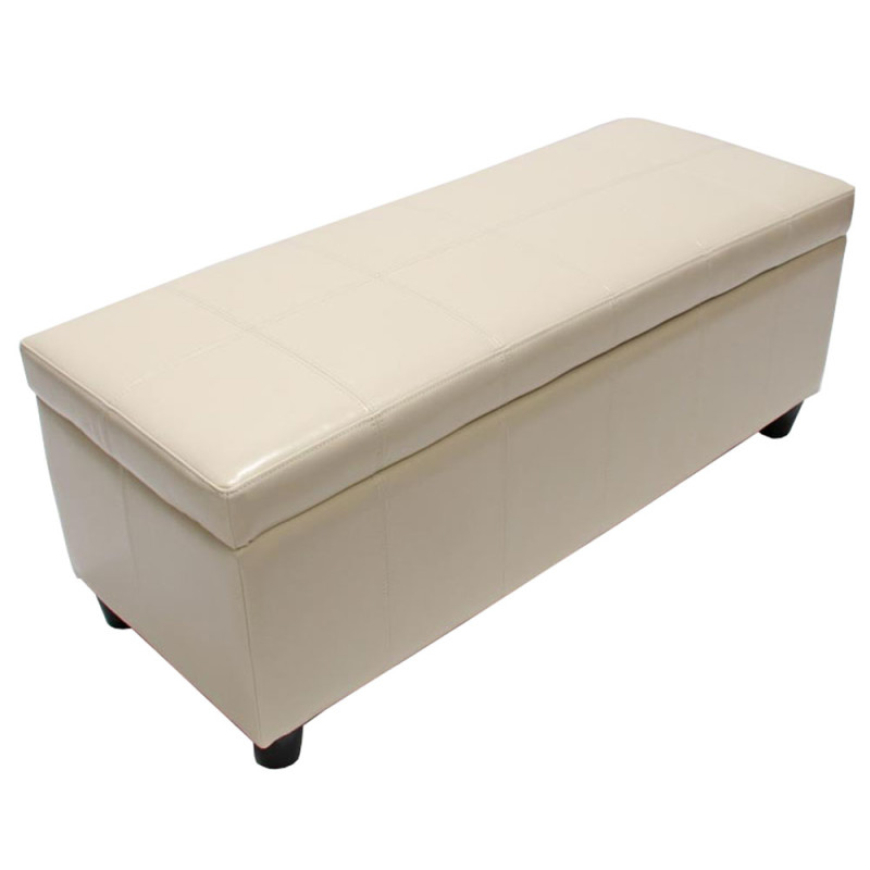 Banquette Kriens, coffre, banc, cuir + similicuir, 112x45x45cm - crème