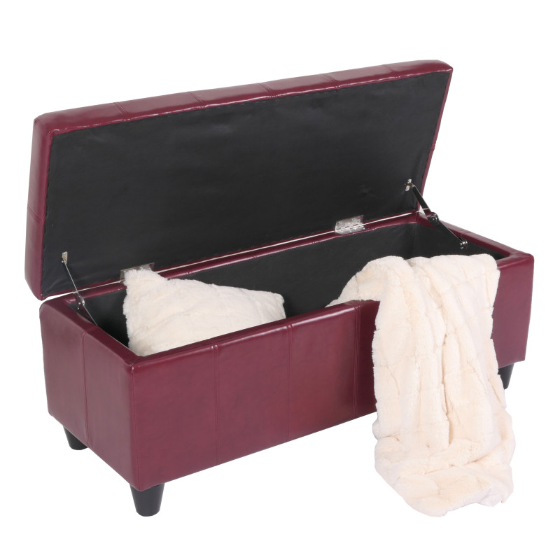 Banc banquette rembourrée coffre de rangement Kriens, cuir reconstitué, 112x45x45cm - rouge