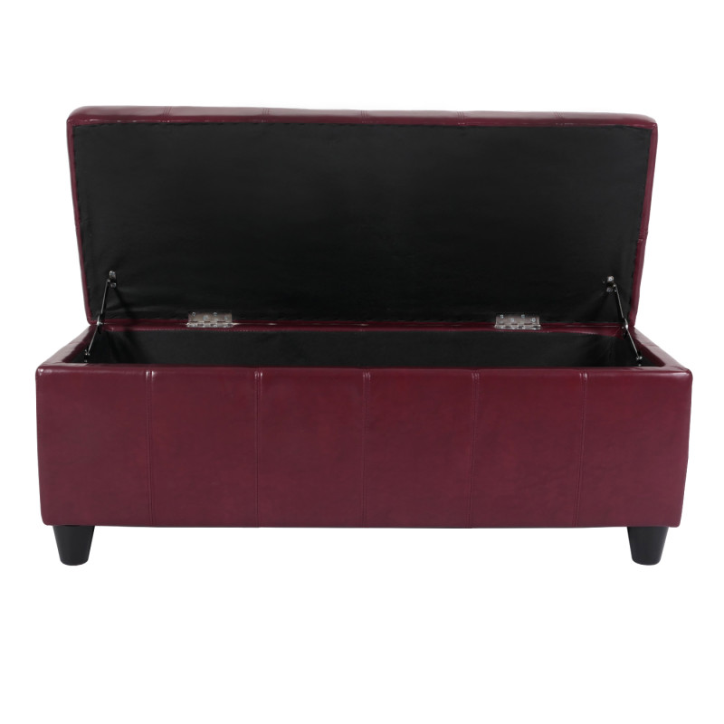 Banc banquette rembourrée coffre de rangement Kriens, cuir reconstitué, 112x45x45cm - rouge