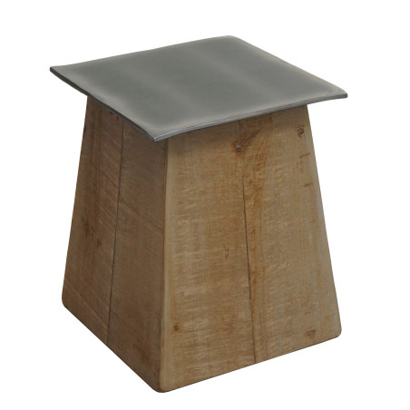 Tabouret pouf en bois, bois massif industriel certifié MVG, naturel avec aspect métal